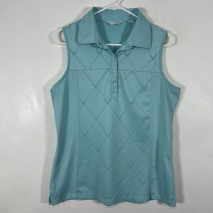 Callaway Golf Sleeveless Polo Shirt Womens Size Large Light Blue Snap Collar